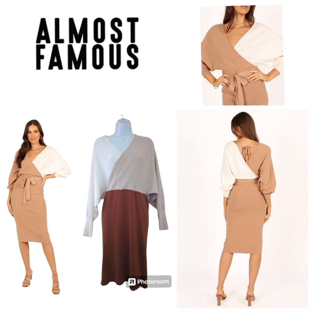 Almost Famous Block Neutral Color Long sleeve Dress . Size XL